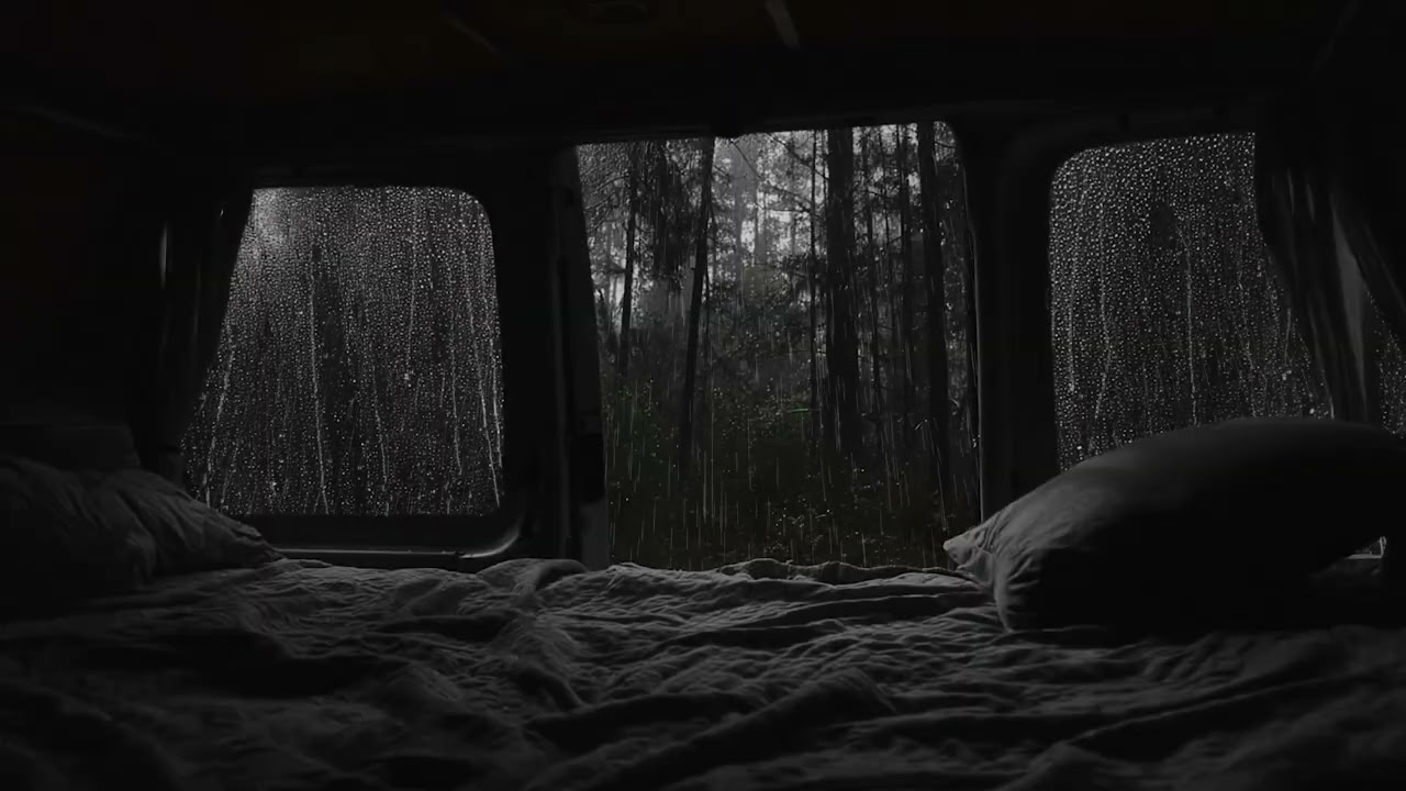 Heavy Rain on Car Windows at Night | Cozy Off-Road Camper Ambience for Sleep, Study & Relax