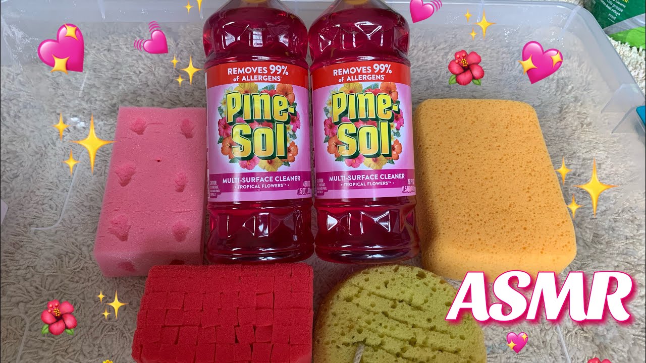 🌺💐 ASMR Two Bottles Floral Pine Sol Sponge Squeezing 💐🌺 sleep aid / stress relief