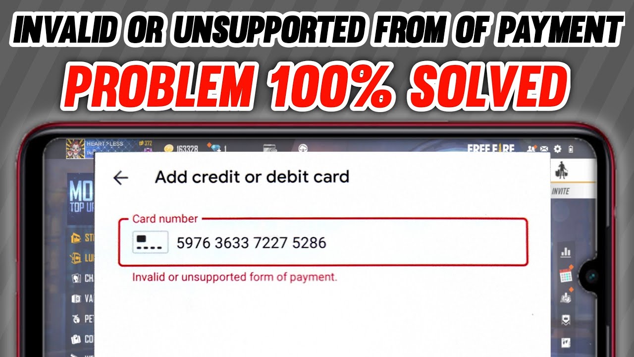 Solve Free Fire Debit Card ATM Card Credit Card Top Up Error | free fire invalid form of payment