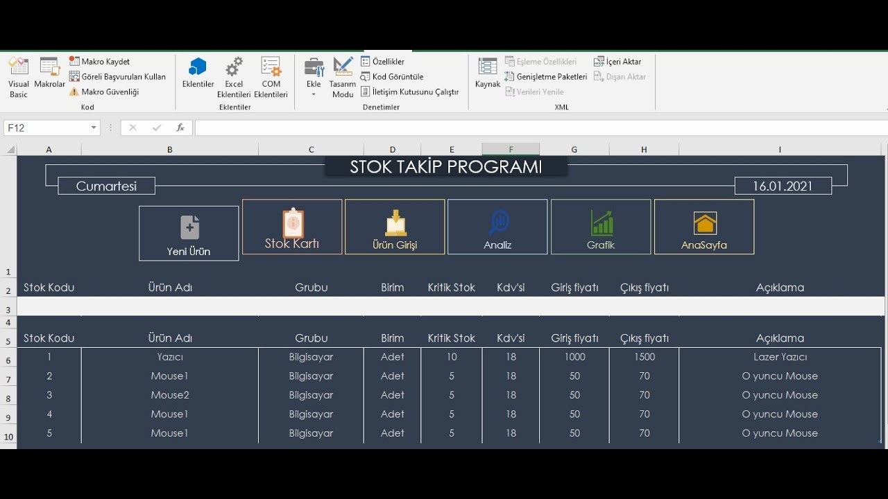 2-Excelde Profesyonel Stok Takip Programı Tasarlıyor ve yapıyoruz 2