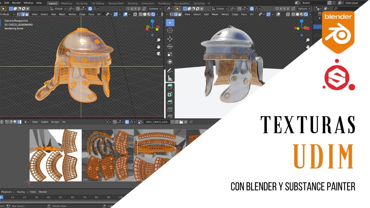 TEXTURAS UDIM con BLENDER (2.90.1) y SUBSTANCE PAINTER (2020)
