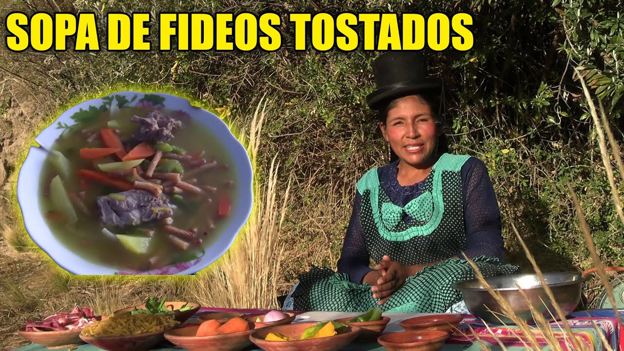 SOPA DE FIDEOS TOSTADOS CON CARNE DE CORDERO PREPARADO A FOGÓN RECETA PERUANA