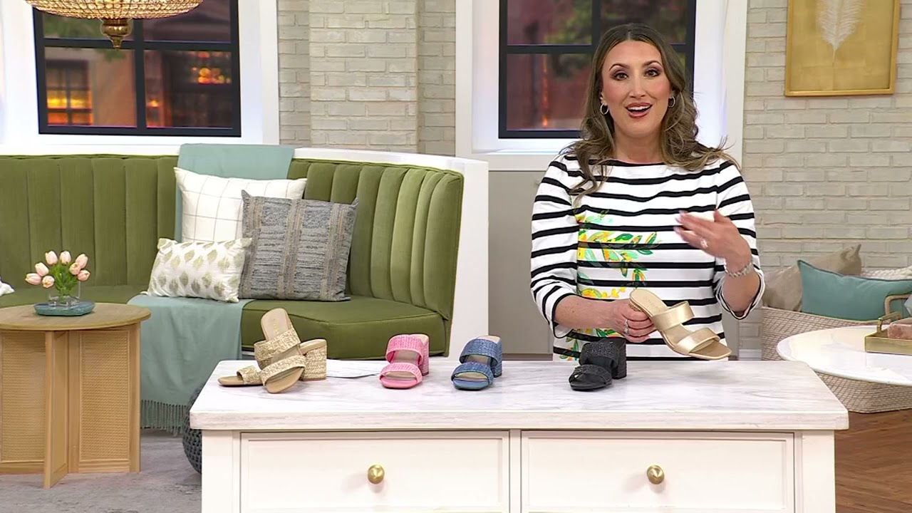 Seychelles Double Band Raffia Heeled Sandals - Charli on QVC