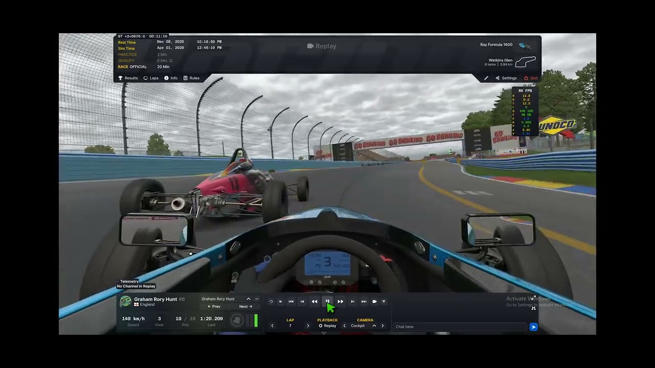 My last race of season pov replay. Ff1600 iracing trophy cup at Watkins glen