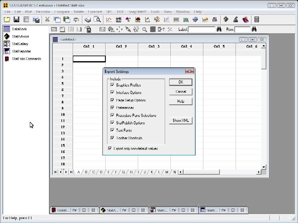 Statgraphics Saving System Settings