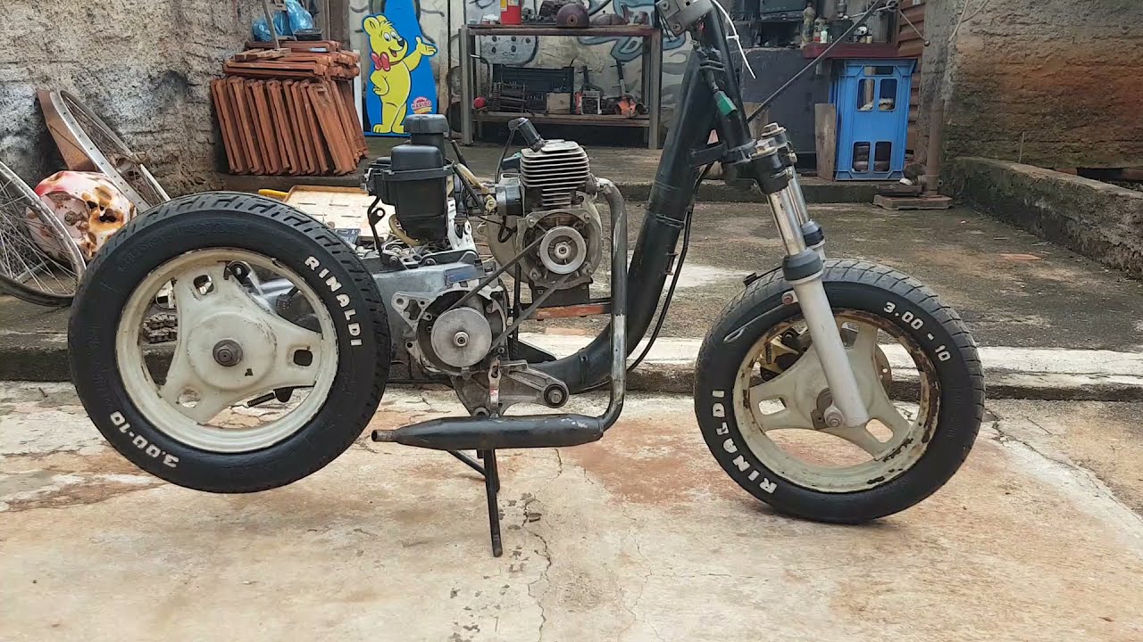patinete feito da sucata de ferro velho testes motor de motobomba    homemade mini motorcycle