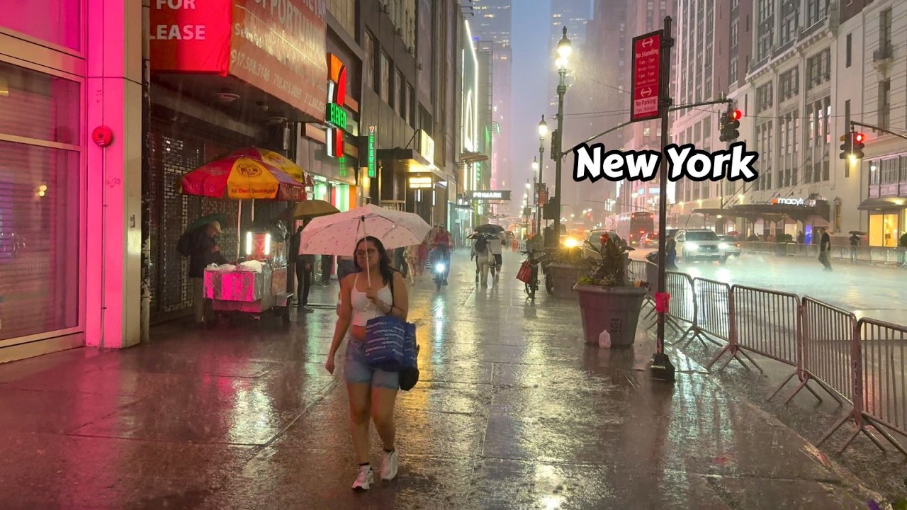 Walking In The Rain NYC Times Square - Rainy Day In Manhattan