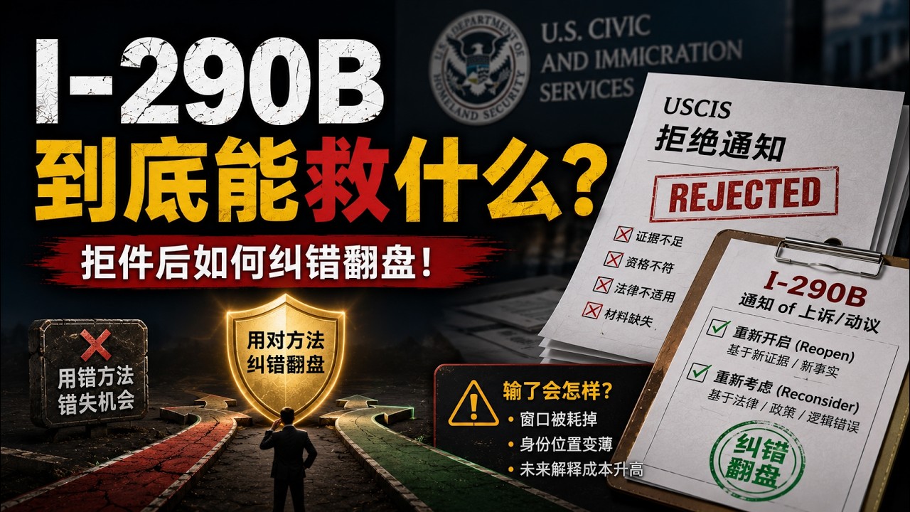 I-290B到底能救什么？USCIS拒件后如何“纠错翻盘”｜Reopen vs Reconsider区别讲透＋常见失败坑＋输了会怎样（必看）