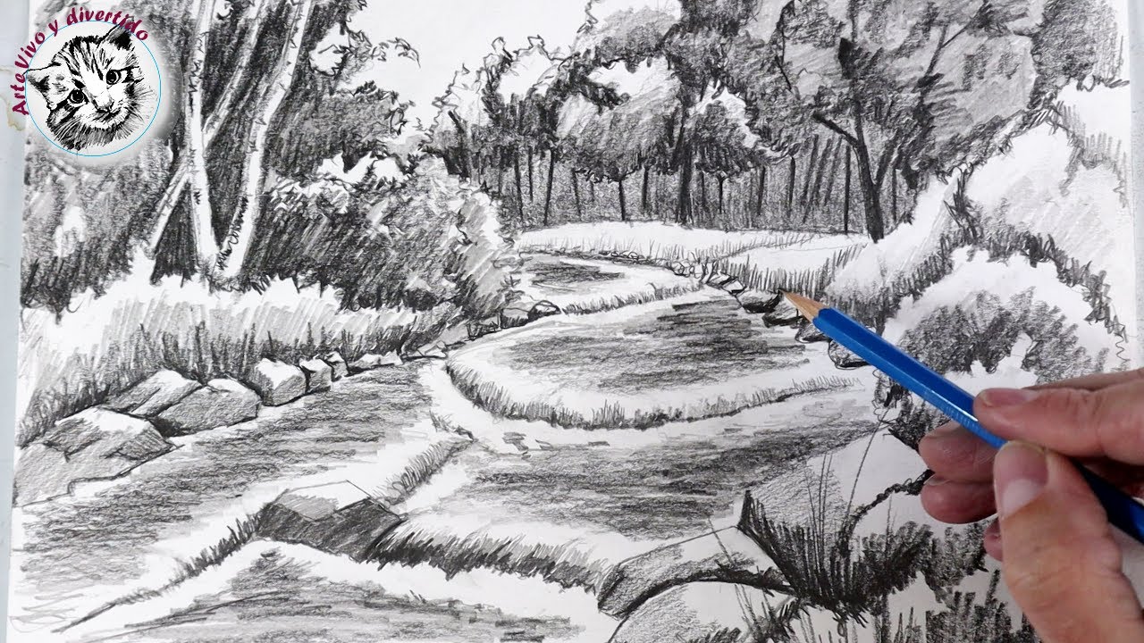 Cómo Dibujar un Paisaje a Lapiz muy Facil y Paso a Paso