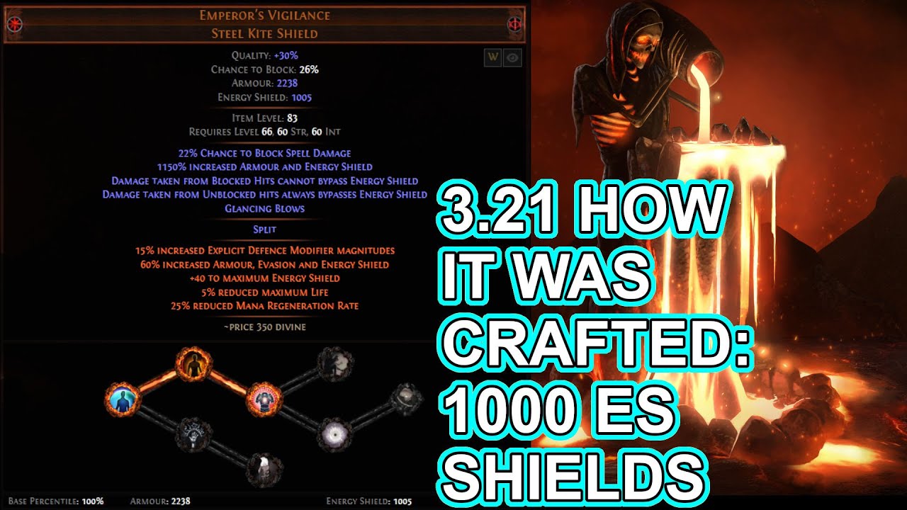 POE 3.21 - How 1000+ Energy Shield Shields Are Being Made - Path of Exile - Crucible