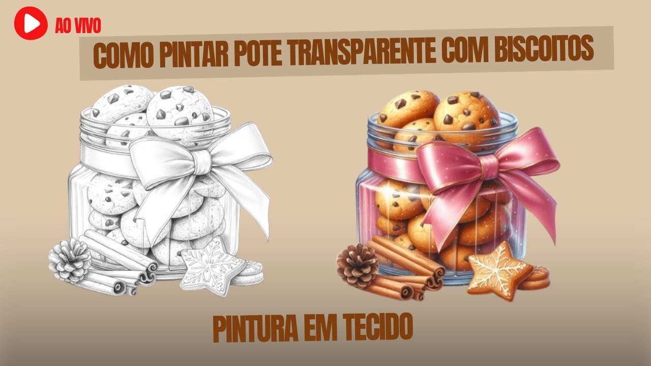 Como pintar pote transparente com biscoitos / Pintura em Tecido - Aula Gratuita