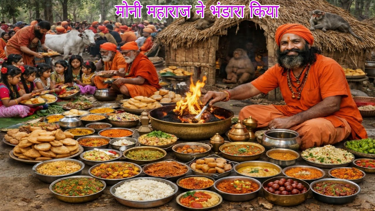 मोनी महाराज आश्रम में कराया भंडारा साधु संतों और कन्याओं का विशाल भंडारा 56 प्रकार का भोजन बनाकर नदी