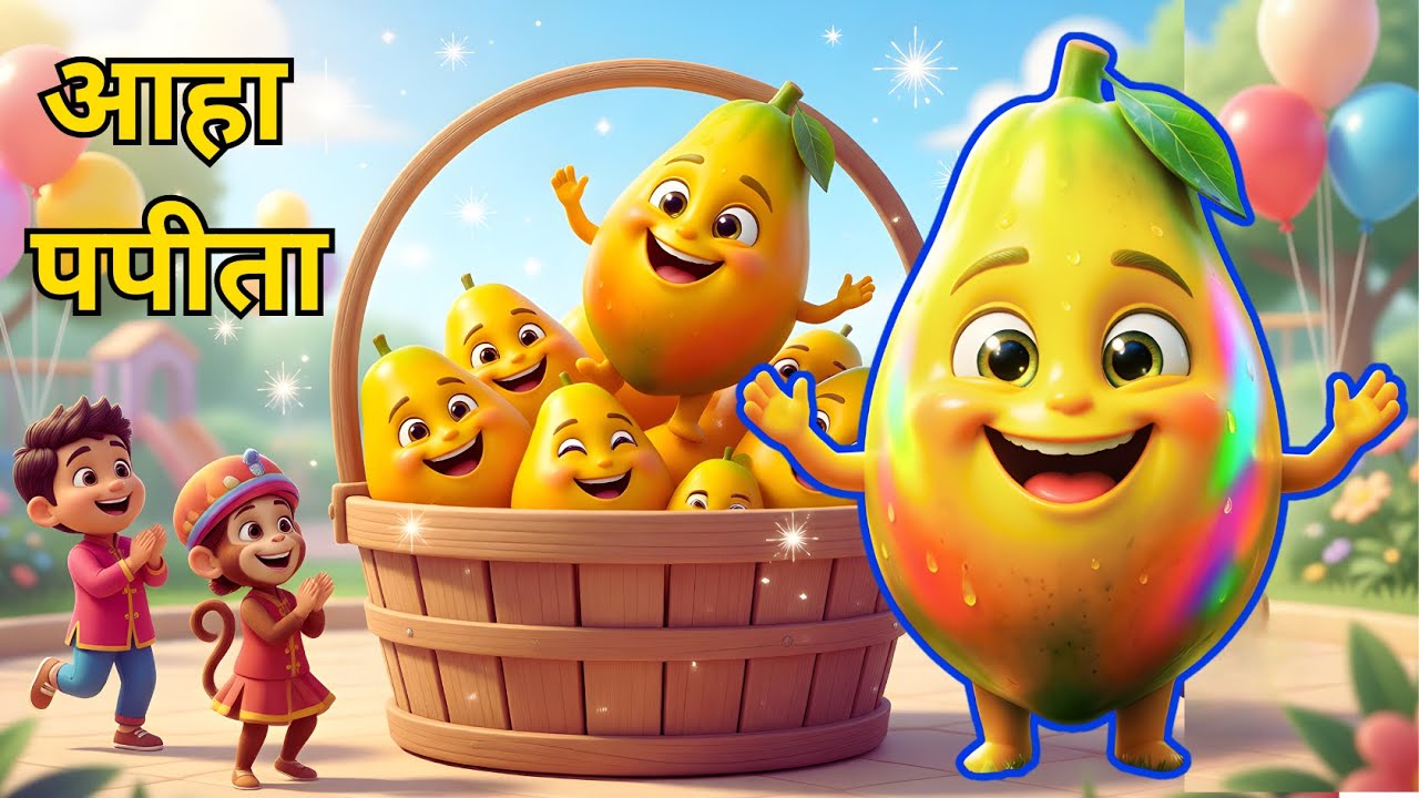“आहा पपीता बड़े मज़ेदार” 🍊Aaha Papita Bade Mazedaar | Hindi Rhymes for Kids by RhymeeRoo Kids