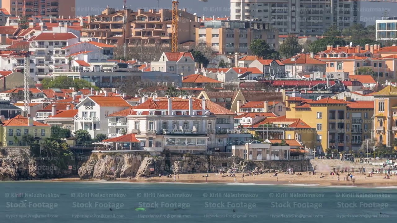 Seaside Cityscape of Praia da Ribeira timelapse in Cascais, Portugal