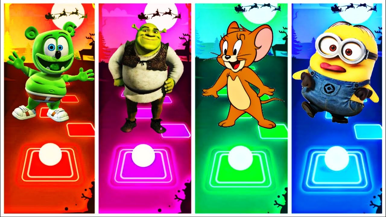 GUMMY BEAR🆚SHREK🆚TOM and JERRY🆚MINION| Tiles Hop EDM Rush🎶 #trend