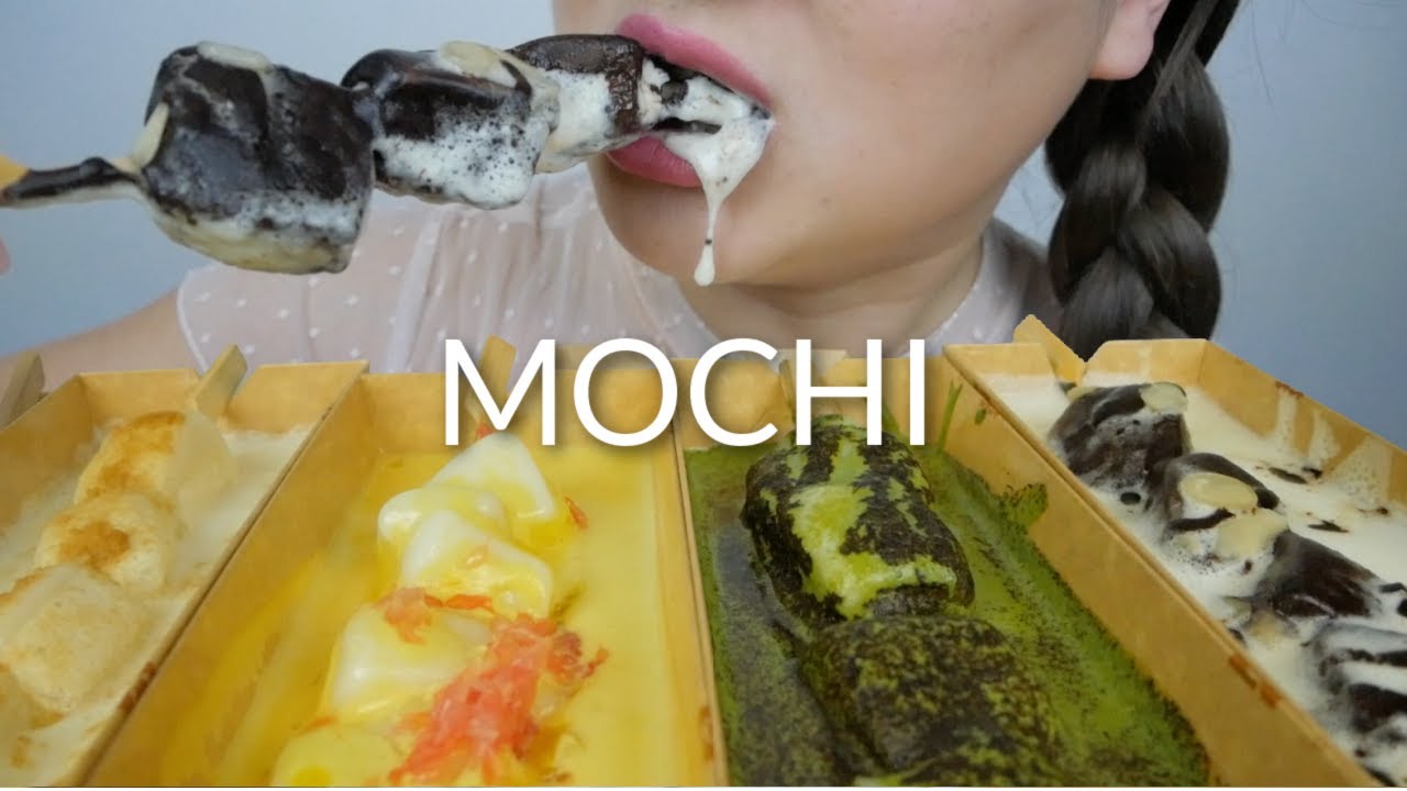 MOCHI DANGO *Creamy Soy Milk, Mango Pomelo, Creamy Matcha & Creamy Chocolate ASMR Soft Sticky Sounds