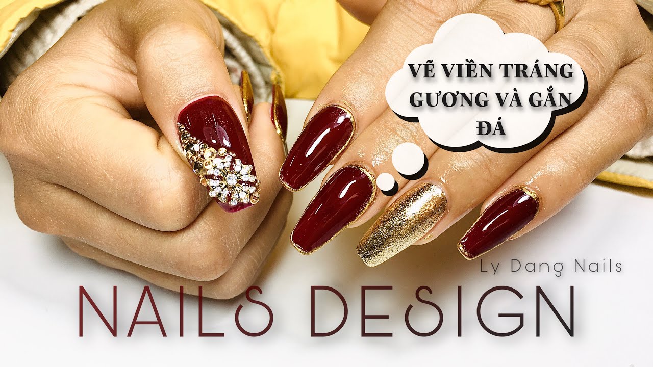 Nails design - Cách vẽ viền tráng gương và gắn charm đá siêu bền | Ly Đặng Nails