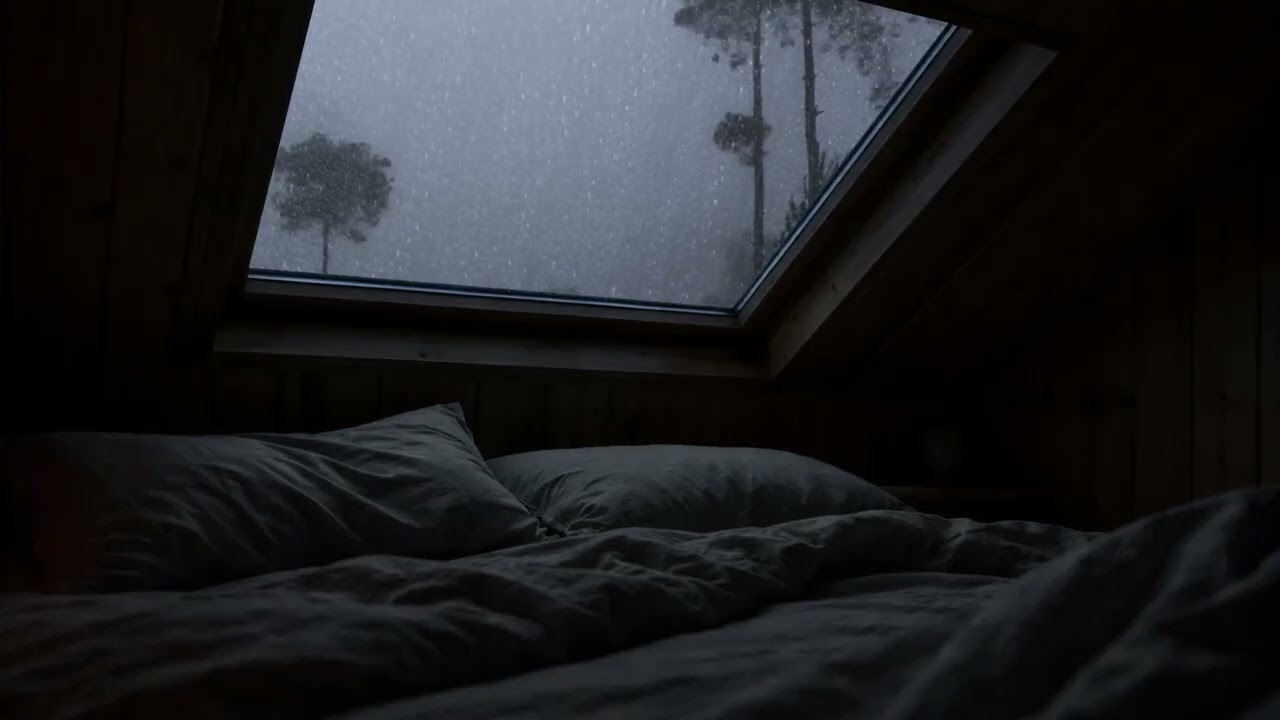 Rain on the Skylight at Night 🌧️ | Wind Outside, Safe Inside
