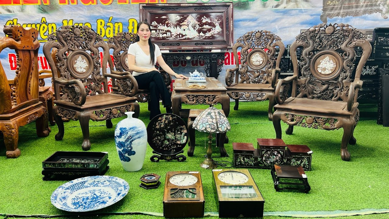 Bộ Bàn Gỗ Hương, Đồng Hồ nội địa Nhật, Bàn Ghế Rồng Gõ Mật, Tranh Tứ Quý 5/4 Mỹ Lan chào bán