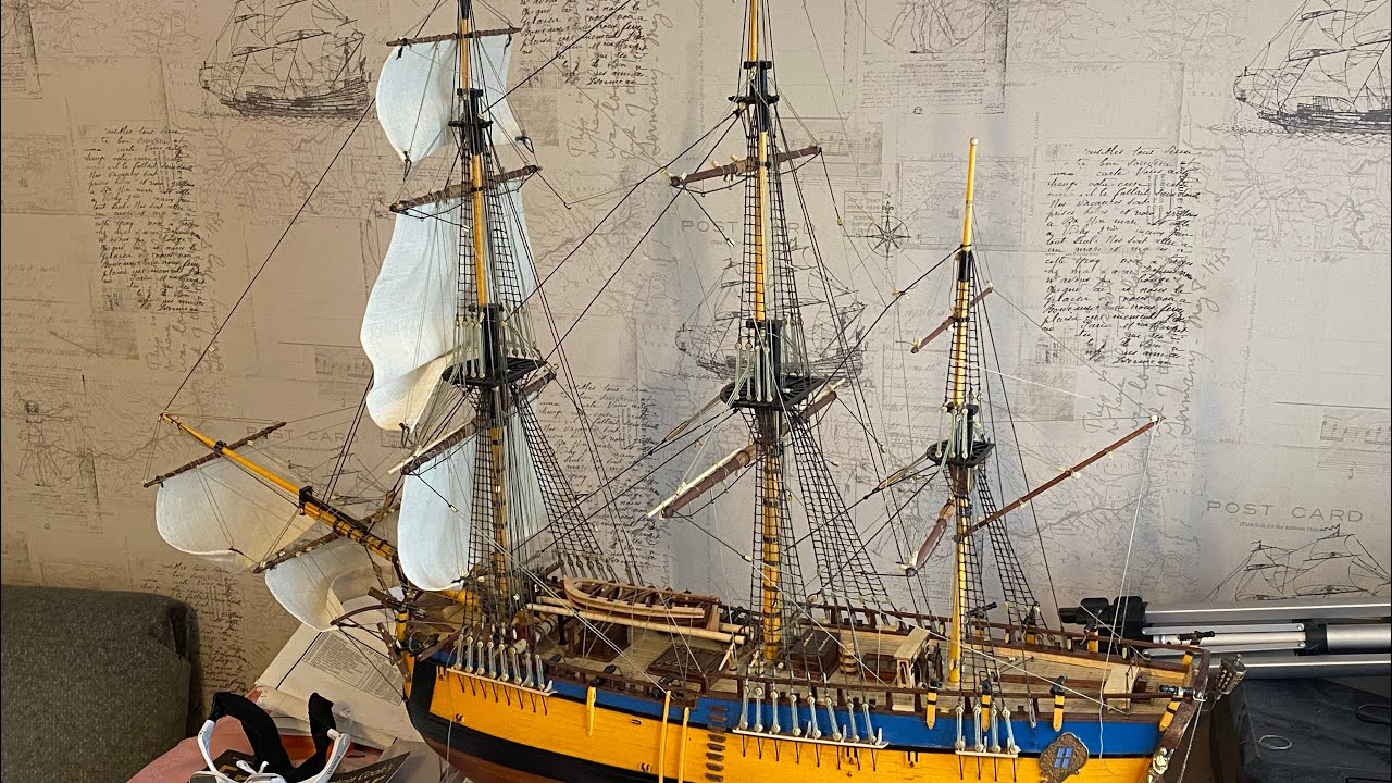 Building Endeavour Pt.92 (Jib & Mainsails)..LOOKS MUSEUM STANDARD? you be the judge.