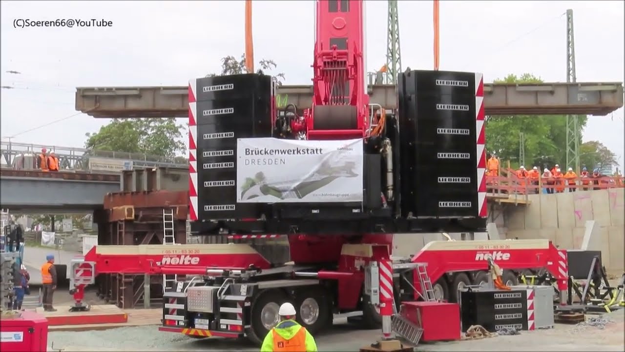 NOLTE - Mobilkran LIEBHERR LTM 1750-9.1* beim Ausbau einer Behelfsbrücke, Teil 2