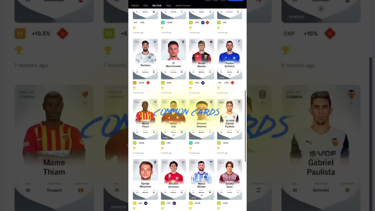 Sorare Common Cards #Sorare #NFT #P2E #F2P #Football #Soccer #Fantasy #Crypto #ETH #FPL