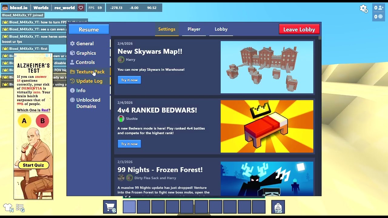 Best settings for Better FPS for bloxd.io