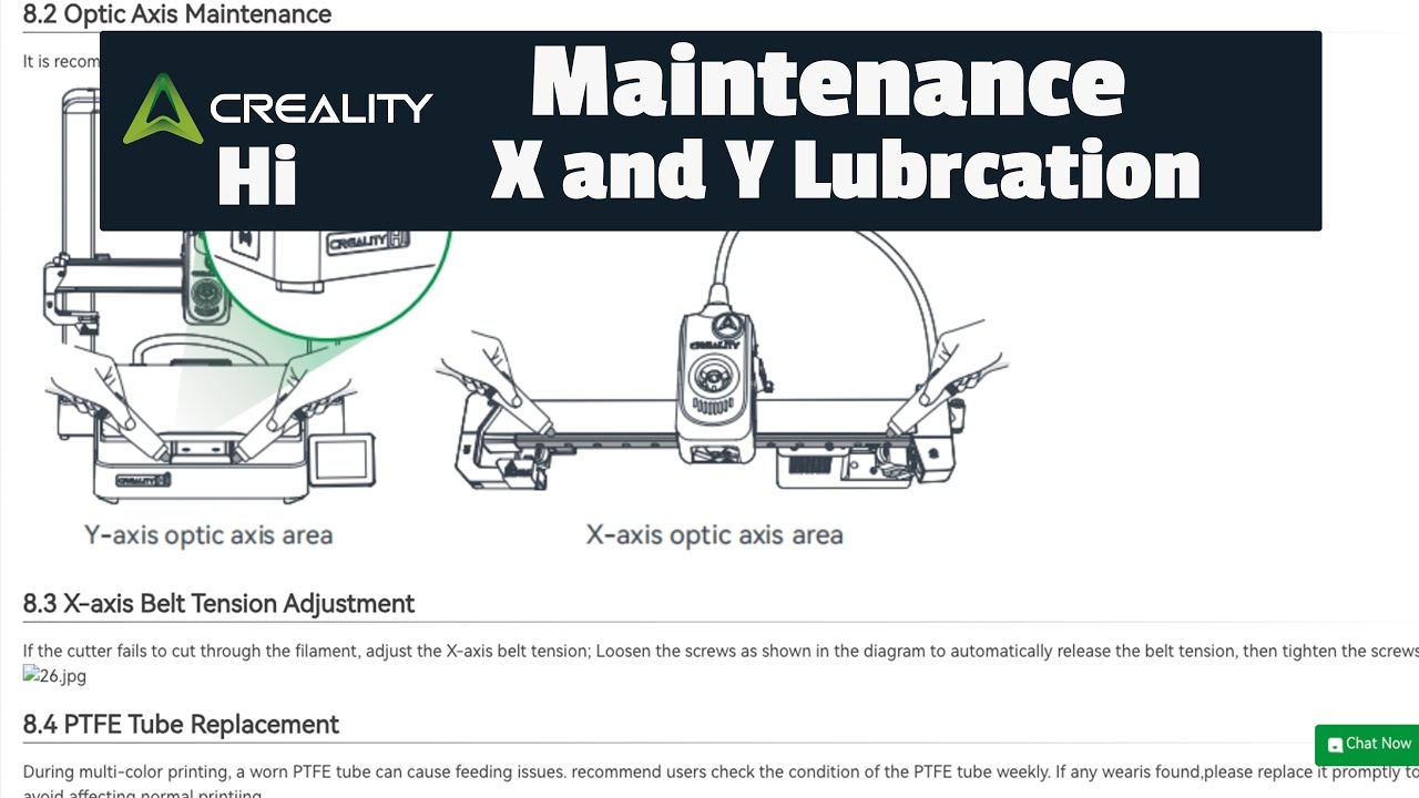 Creality Hi Maintenance - Creality Hi User Manual, how to lube 3d printer Y axis, lube 3d X axis