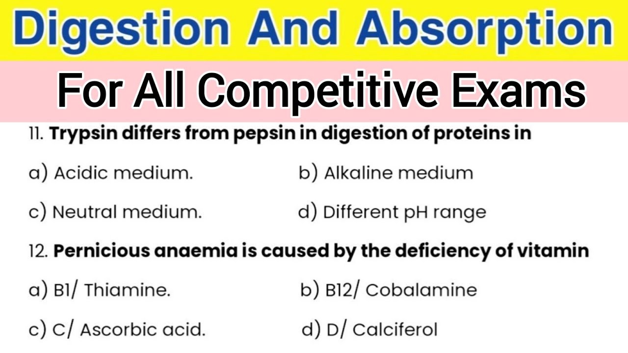 Digestion And Absorption Class 11 MCQ for NEET | Most Important MCQ Questions