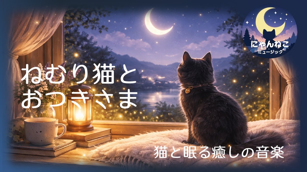 Sleepy Cat & Moonlight | 1 Hour Relaxing Sleep Music｜ねむり猫とおつきさま｜1時間ループ癒しBGM