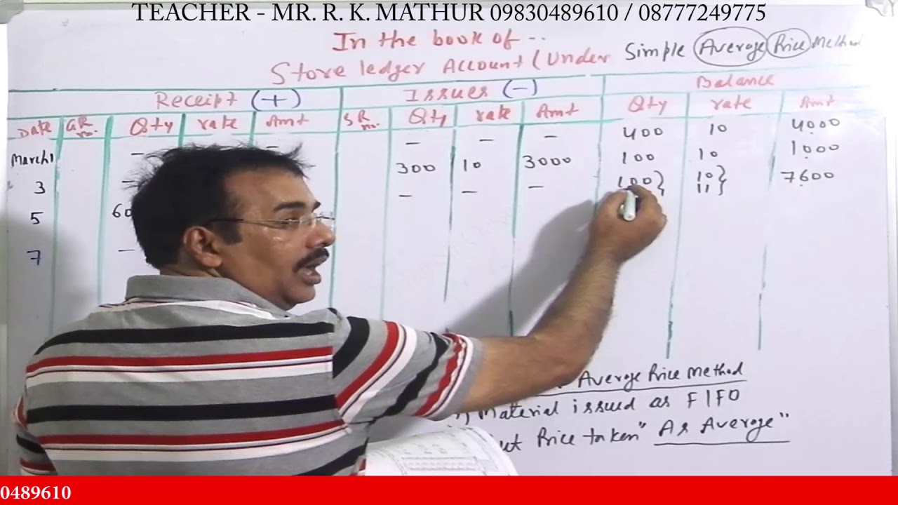 Simple Average Price Method Problem 19 | Material store ledger | Accountancy Videos | Mathur Sir
