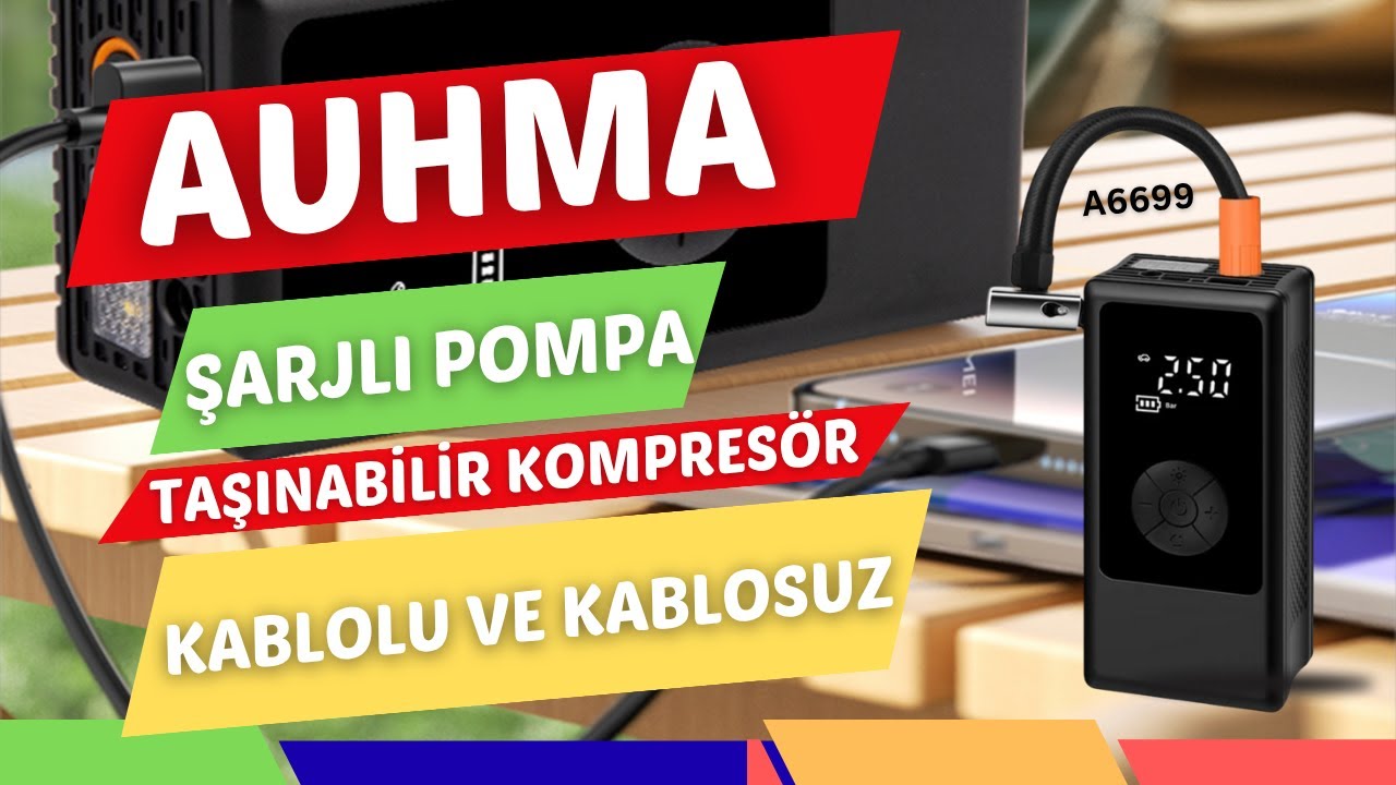 Auhma A6699 Kablosuz Dijital Araç Hava Kompresörü Powerbank Özellikli