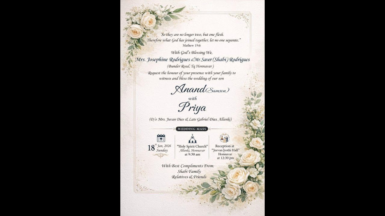 Wedding ||  Anand (Samson) with Priya ||  Date 18.01.26  Live @ 9.30 a.m.
