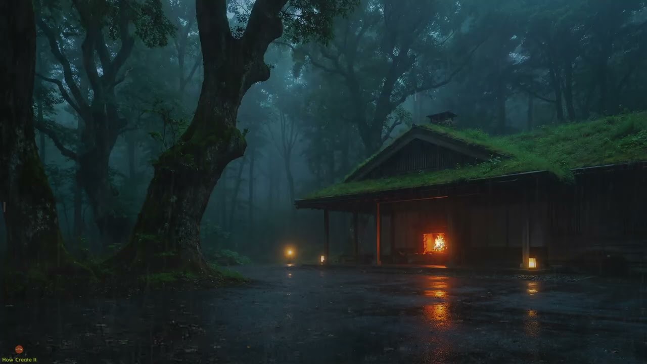 Whispers Of Rain In A Serene Japanese Forest Home Beneath Misty Blue Night Silence