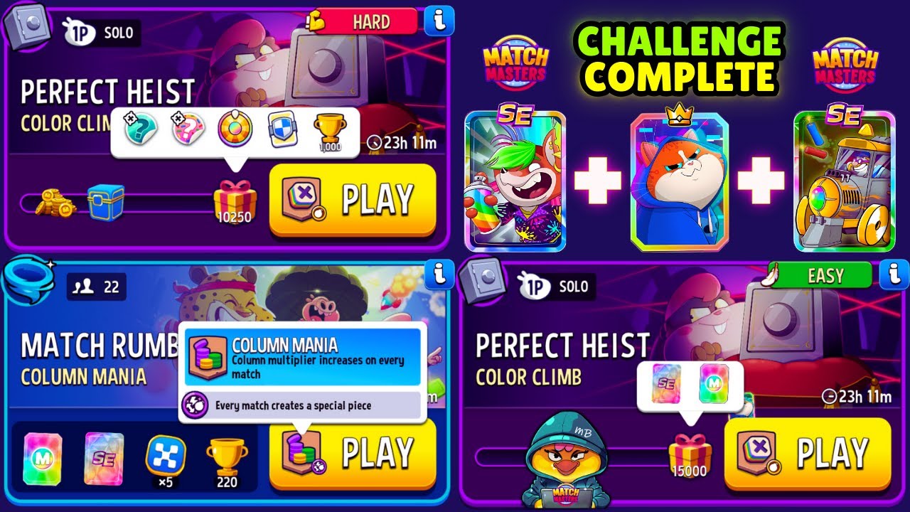 x2 Solo Perfect Heist/ MIXY Color Climb 15000p/ Color Climb 10250p/ 22 players Rumble Column Mania