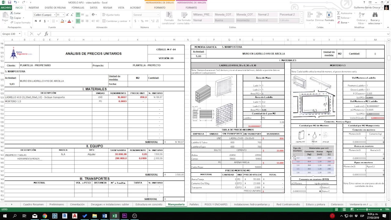 Elaboracion de análisis de precios unitarios APU para presupuestos de obras civiles PARTE I