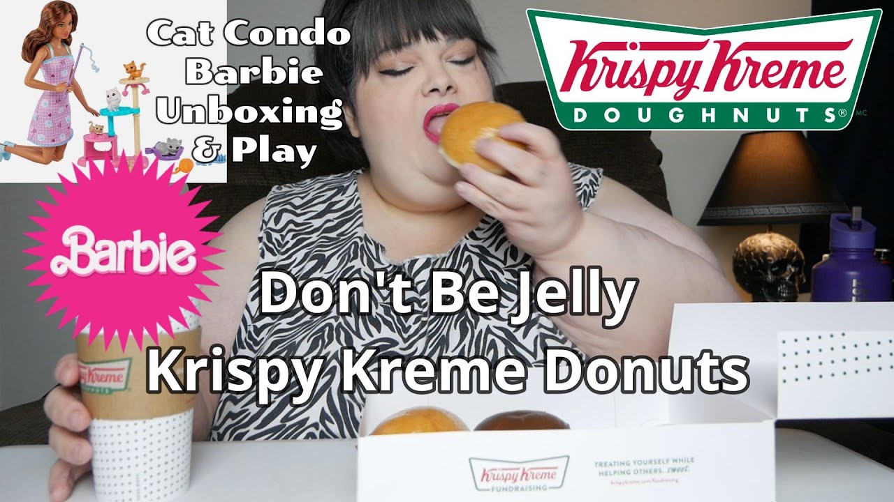 Don't Be Jelly Krispy Kreme Donut Mukbang * Barbie Cat Condo Bonus 10 Minutes of Unboxing and Play
