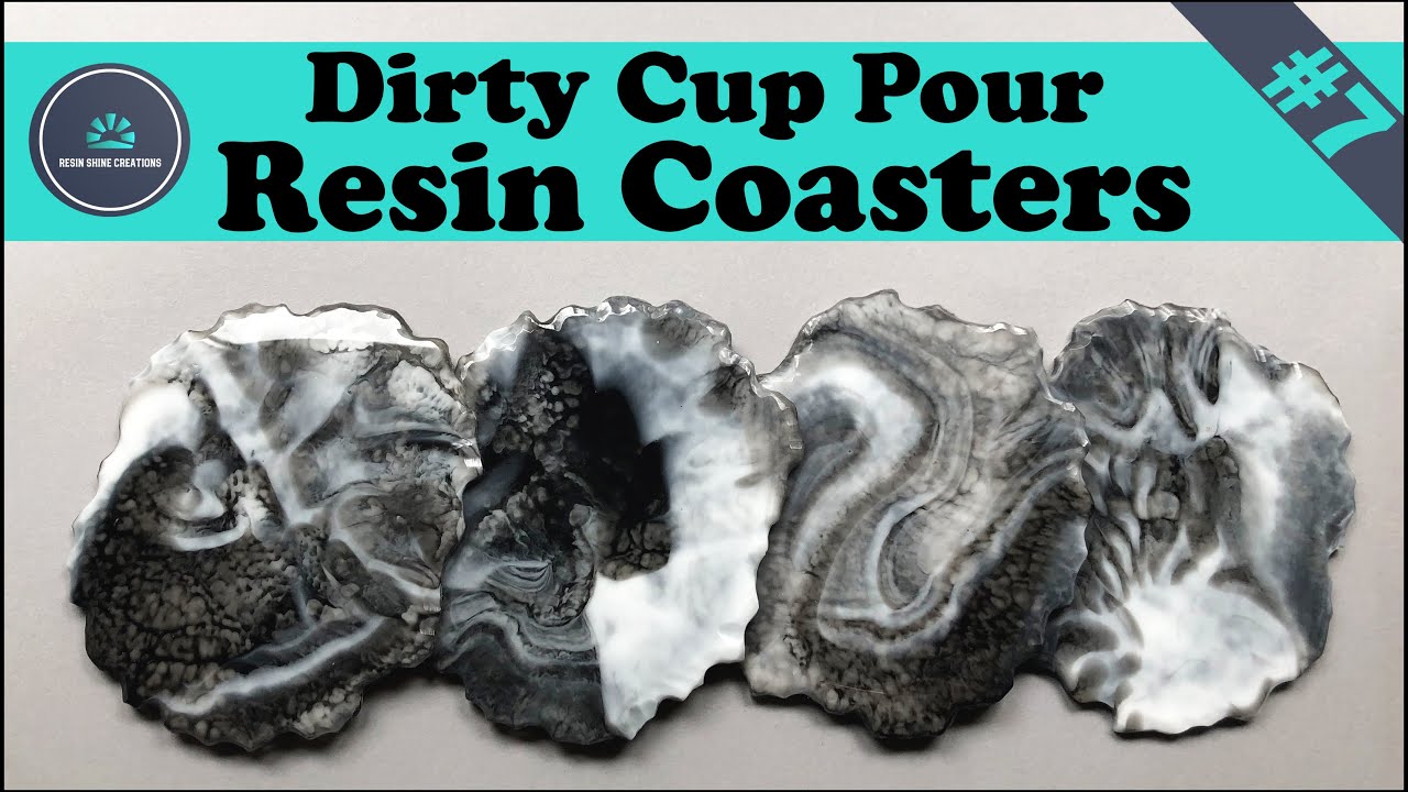 Black and white dirty cup pour resin coasters