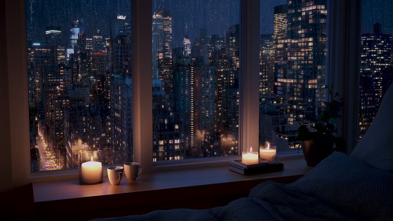 Night Rain Over Quiet NYC | Watching from a Warm Window | Soft Rain for Calm