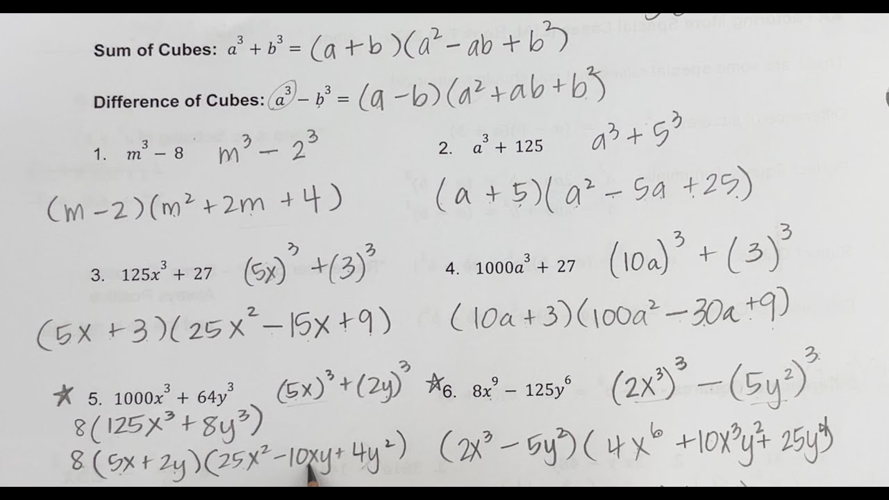 Lial 7.3 Factoring Special Cases (Sum and Difference of Cubes, Difference of Squares, and PST)
