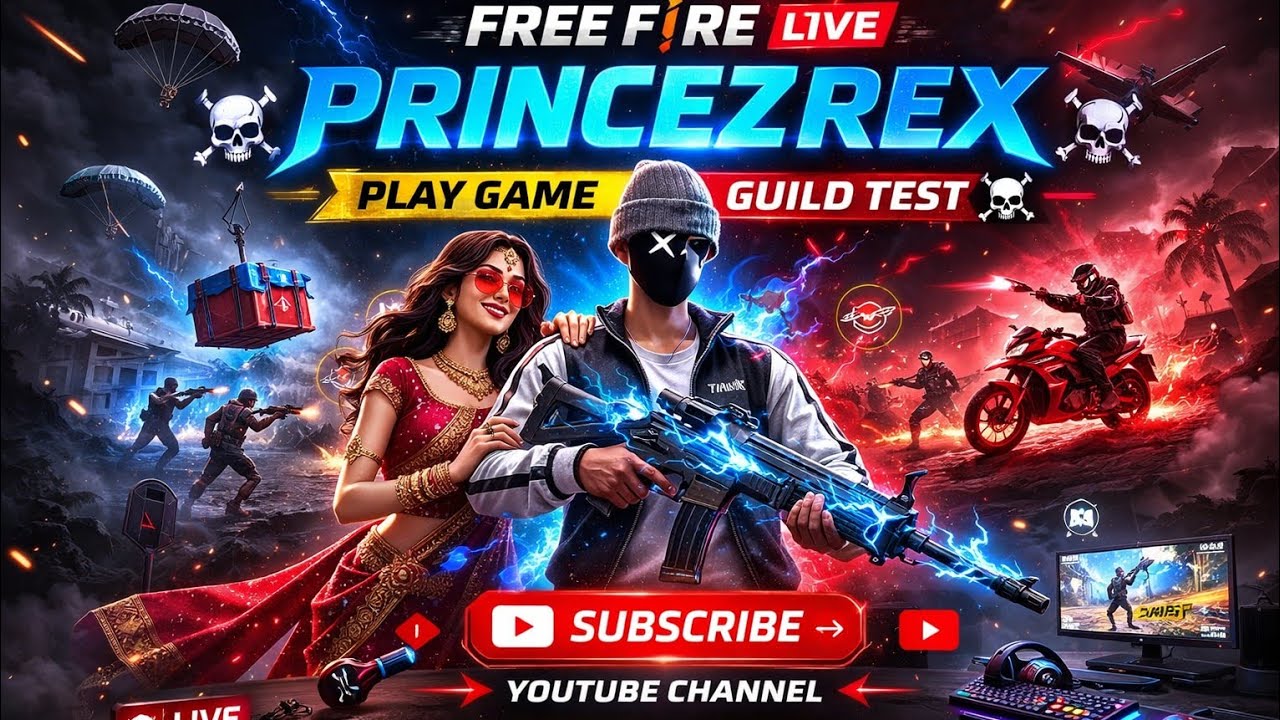 FREE FIRE LIVE PRINCEZREX ☠️ PLAY GAME GUILD TEST ☠️ GAMEING ME 😞 LIKE AND SUBSCRIBE ME