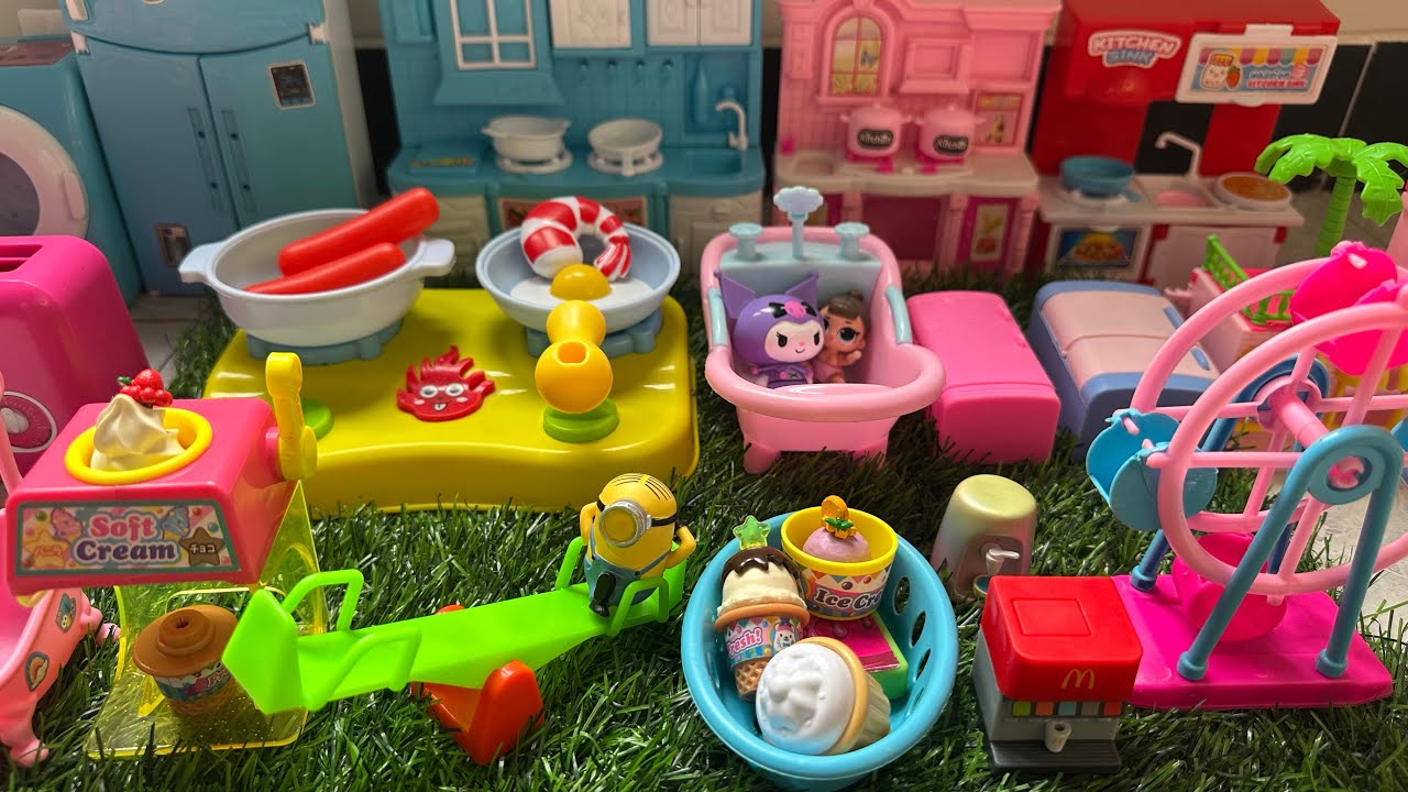 Menemukan Mainan Es Krim, Mainan Masak Masakan, Mini Food, Kompor Memasak, Pink Bathtub, Mainan Pink