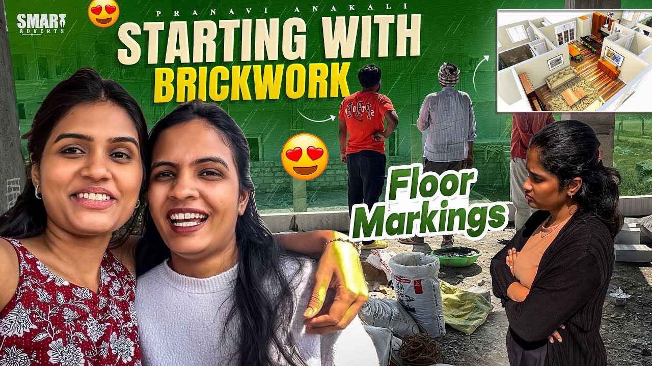 STARTING WITH BRICKWORK 🧱 😁FLOOR MARKINGS 😍🏠|| PRANAVI ANAKALI