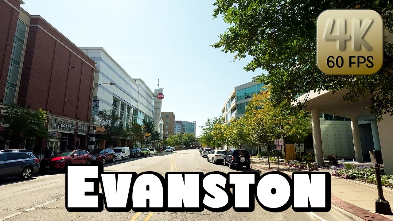 Driving Around Wealthy Chicago Suburb Evanston, Illinois in 4k Video