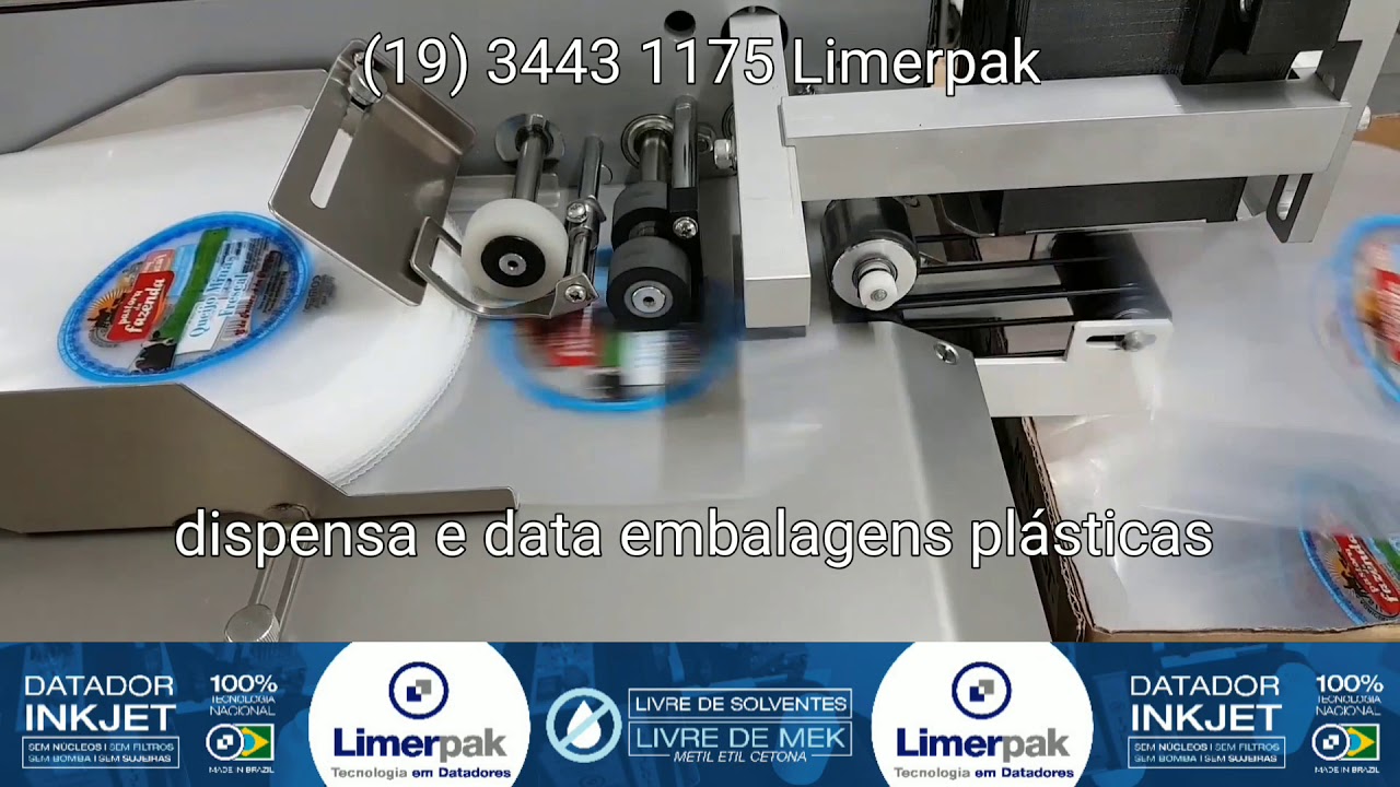Datador inkjet datando automaticamente etiquetas de papel e saquinhos plásticos.