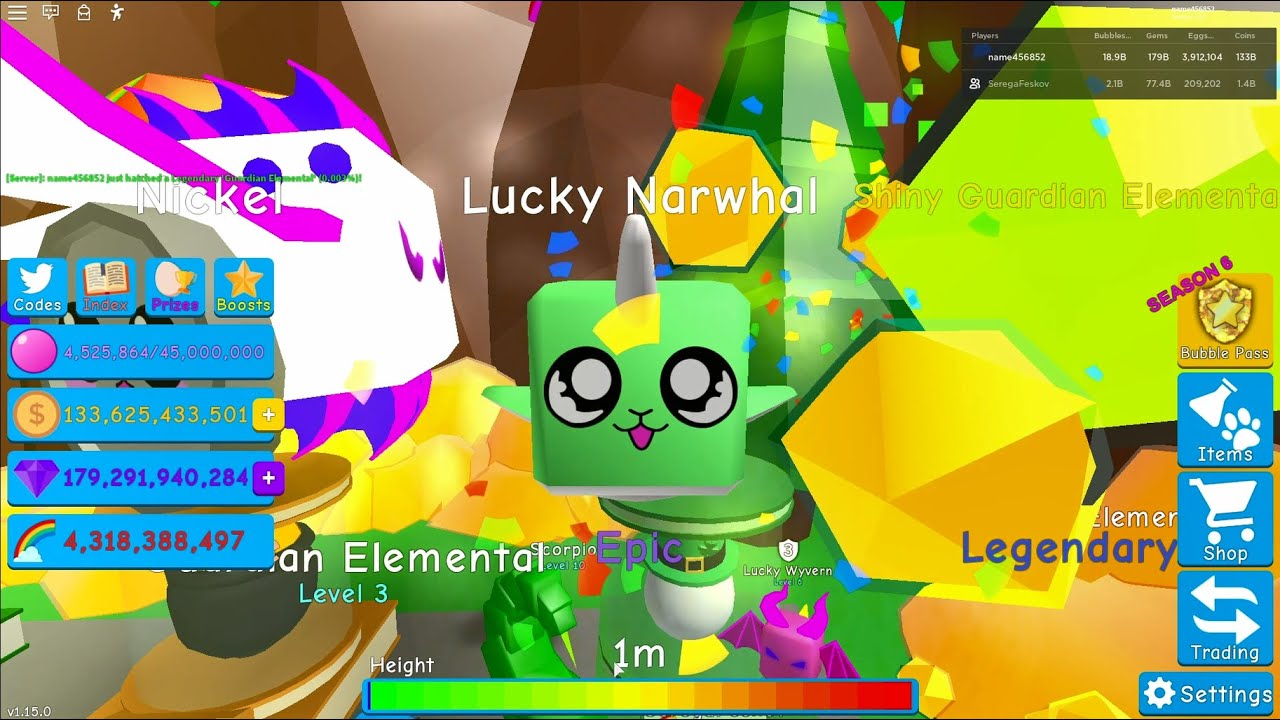 Hatching SHINY Guardian Elemental and other legendaries | Bubble Gum Simulator