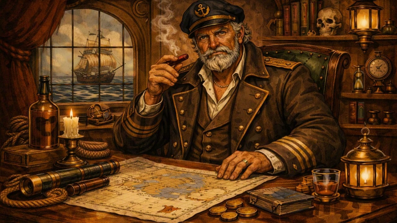the crew rests... the captain has a story