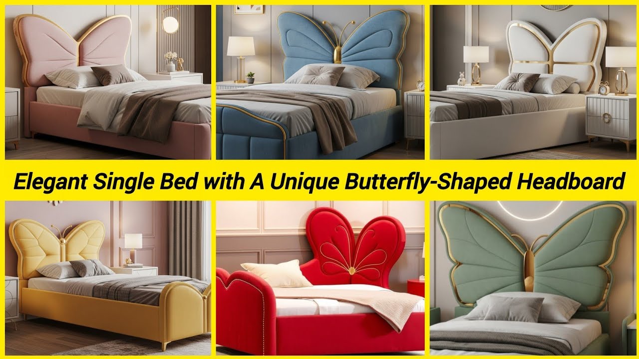 Elegant Single Bed with a Unique Butterfly-Shaped Headboard | Modren Bed Designs 