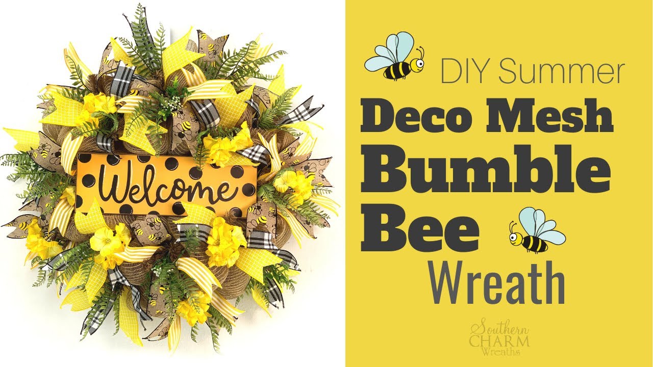DIY Summer Deco Mesh Bumble Bee Wreath Tutorial