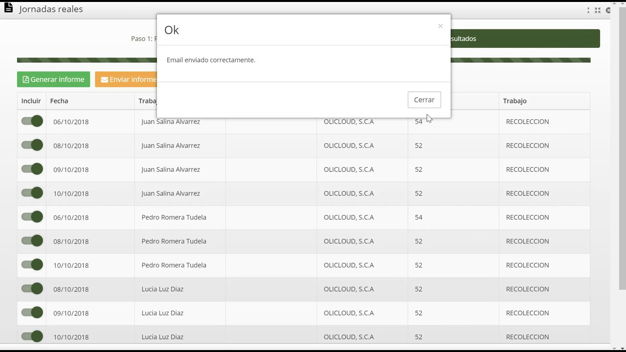 Trabajos agrícolas en OliCloud - Software de gestión del olivar y frutales.